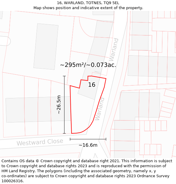 16, WARLAND, TOTNES, TQ9 5EL: Plot and title map