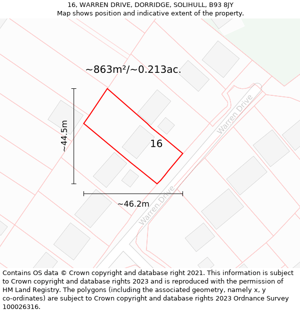 16, WARREN DRIVE, DORRIDGE, SOLIHULL, B93 8JY: Plot and title map