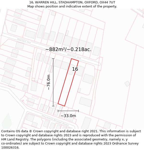 16, WARREN HILL, STADHAMPTON, OXFORD, OX44 7UT: Plot and title map