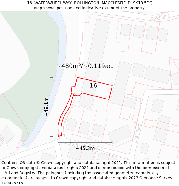 16, WATERWHEEL WAY, BOLLINGTON, MACCLESFIELD, SK10 5DQ: Plot and title map