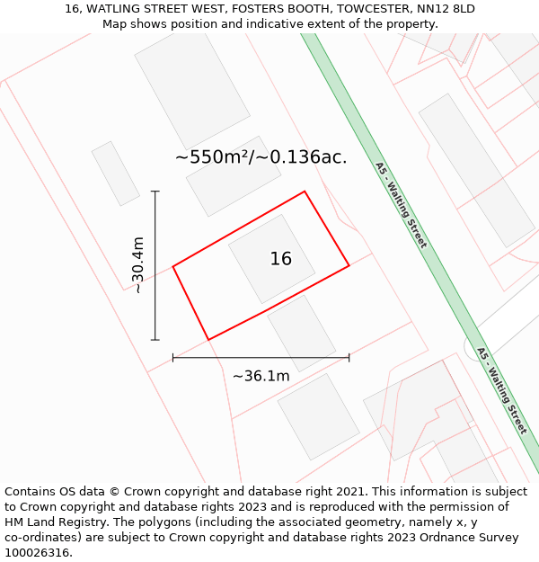 16, WATLING STREET WEST, FOSTERS BOOTH, TOWCESTER, NN12 8LD: Plot and title map