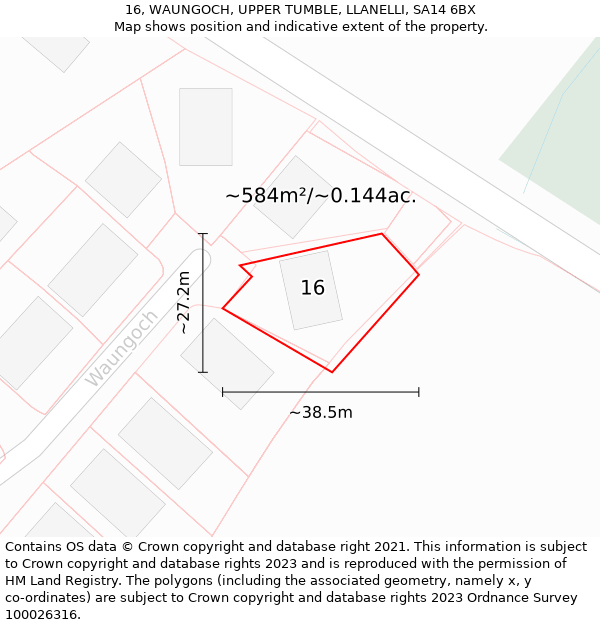 16, WAUNGOCH, UPPER TUMBLE, LLANELLI, SA14 6BX: Plot and title map