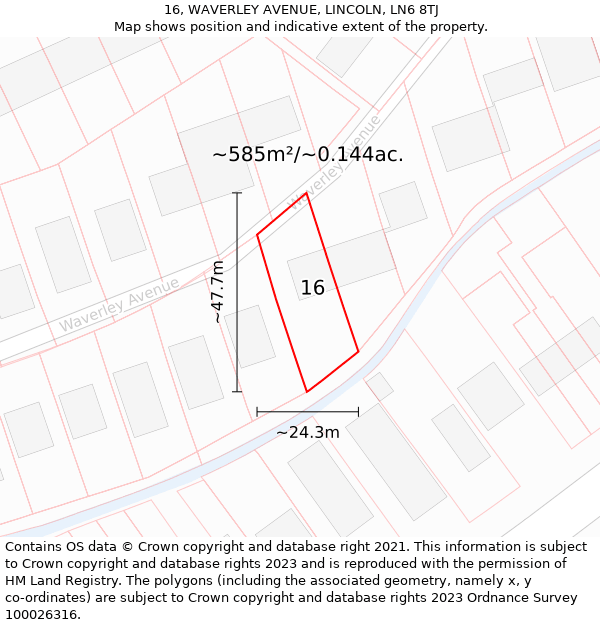 16, WAVERLEY AVENUE, LINCOLN, LN6 8TJ: Plot and title map