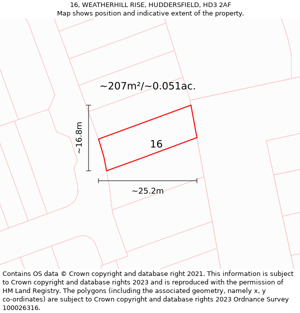 16, WEATHERHILL RISE, HUDDERSFIELD, HD3 2AF: Plot and title map