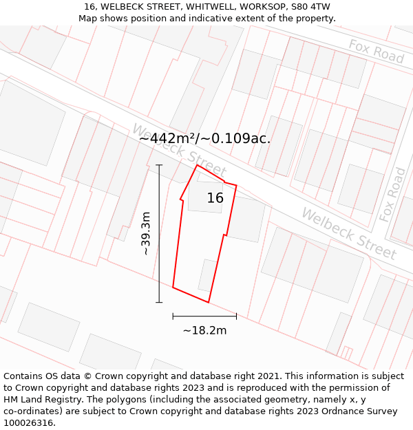 16, WELBECK STREET, WHITWELL, WORKSOP, S80 4TW: Plot and title map