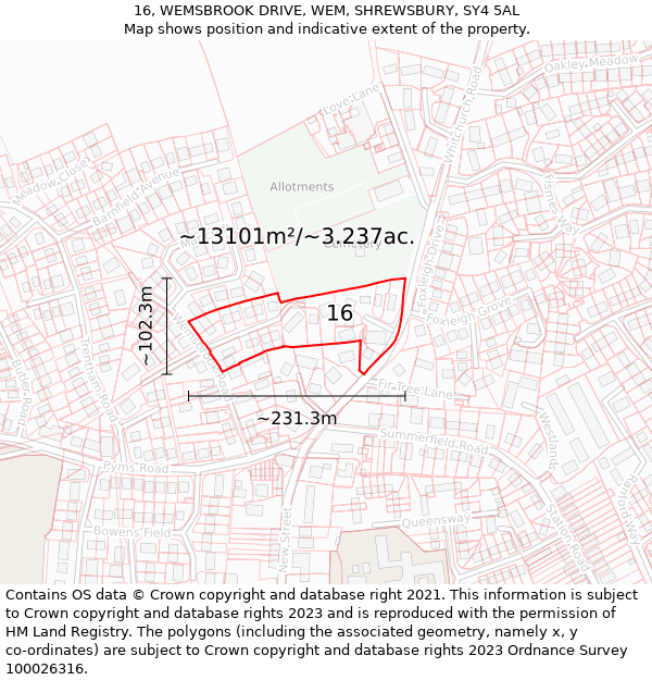 16, WEMSBROOK DRIVE, WEM, SHREWSBURY, SY4 5AL: Plot and title map