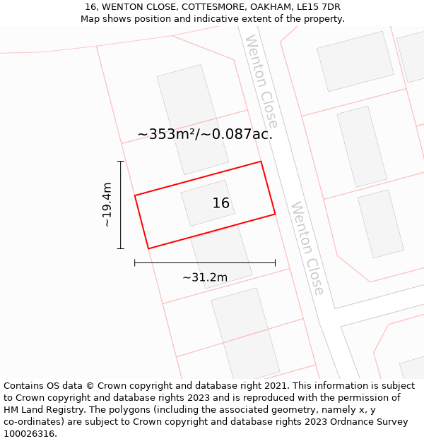 16, WENTON CLOSE, COTTESMORE, OAKHAM, LE15 7DR: Plot and title map