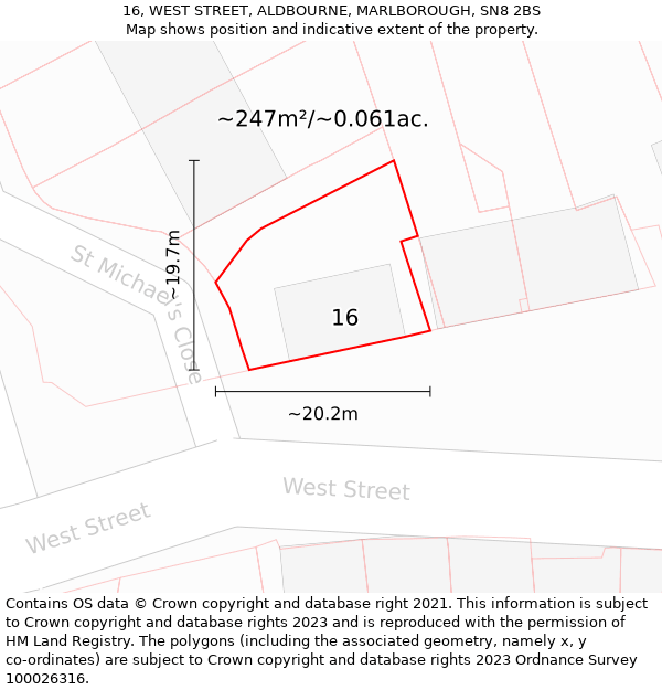 16, WEST STREET, ALDBOURNE, MARLBOROUGH, SN8 2BS: Plot and title map