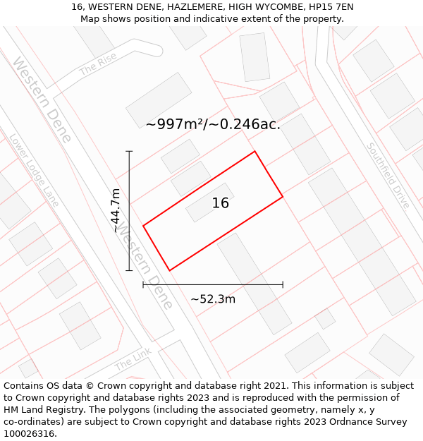 16, WESTERN DENE, HAZLEMERE, HIGH WYCOMBE, HP15 7EN: Plot and title map