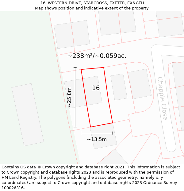 16, WESTERN DRIVE, STARCROSS, EXETER, EX6 8EH: Plot and title map