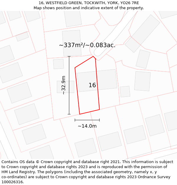 16, WESTFIELD GREEN, TOCKWITH, YORK, YO26 7RE: Plot and title map