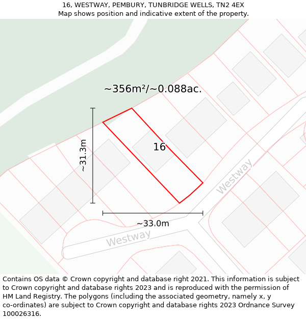 16, WESTWAY, PEMBURY, TUNBRIDGE WELLS, TN2 4EX: Plot and title map