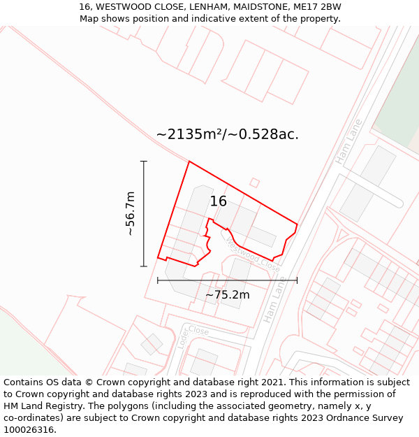 16, WESTWOOD CLOSE, LENHAM, MAIDSTONE, ME17 2BW: Plot and title map