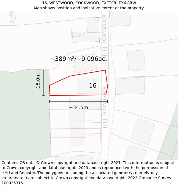 16, WESTWOOD, COCKWOOD, EXETER, EX6 8RW: Plot and title map
