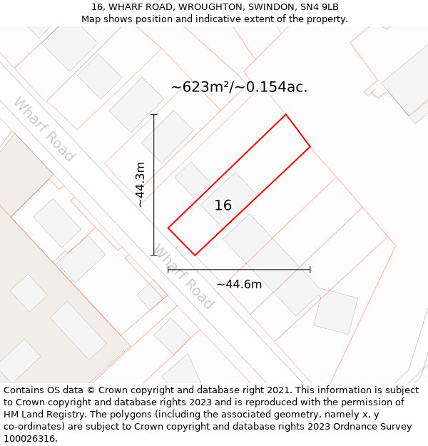 16, WHARF ROAD, WROUGHTON, SWINDON, SN4 9LB: Plot and title map