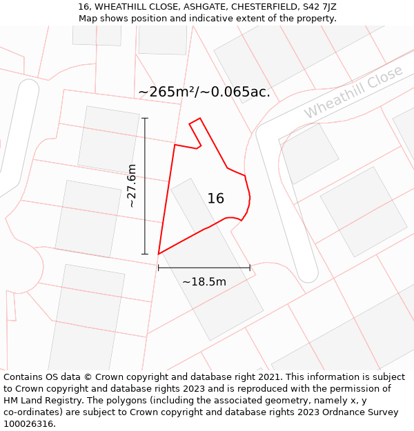 16, WHEATHILL CLOSE, ASHGATE, CHESTERFIELD, S42 7JZ: Plot and title map