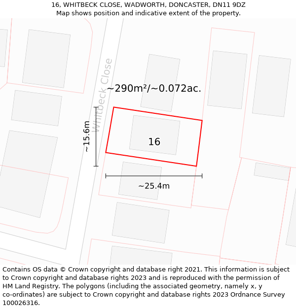 16, WHITBECK CLOSE, WADWORTH, DONCASTER, DN11 9DZ: Plot and title map