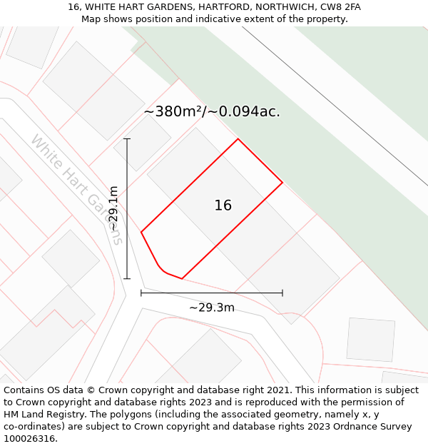 16, WHITE HART GARDENS, HARTFORD, NORTHWICH, CW8 2FA: Plot and title map