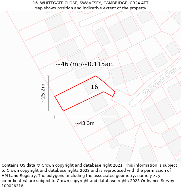 16, WHITEGATE CLOSE, SWAVESEY, CAMBRIDGE, CB24 4TT: Plot and title map