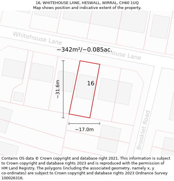 16, WHITEHOUSE LANE, HESWALL, WIRRAL, CH60 1UQ: Plot and title map