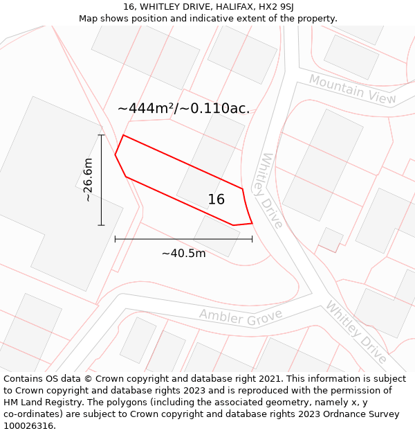 16, WHITLEY DRIVE, HALIFAX, HX2 9SJ: Plot and title map