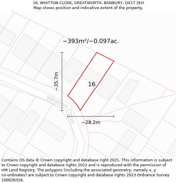 16, WHITTON CLOSE, GREATWORTH, BANBURY, OX17 2EH: Plot and title map