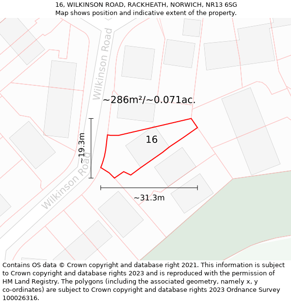 16, WILKINSON ROAD, RACKHEATH, NORWICH, NR13 6SG: Plot and title map