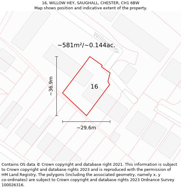 16, WILLOW HEY, SAUGHALL, CHESTER, CH1 6BW: Plot and title map