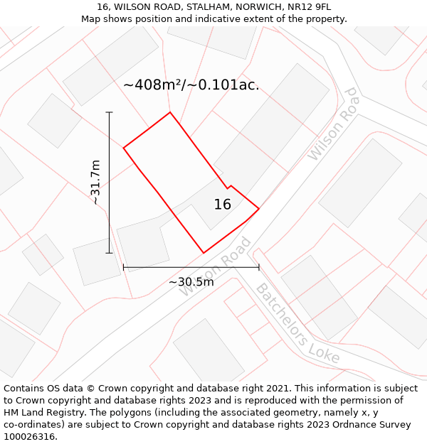 16, WILSON ROAD, STALHAM, NORWICH, NR12 9FL: Plot and title map