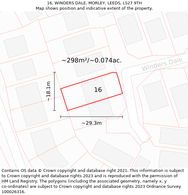 16, WINDERS DALE, MORLEY, LEEDS, LS27 9TH: Plot and title map