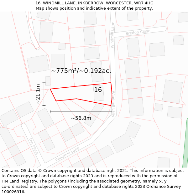 16, WINDMILL LANE, INKBERROW, WORCESTER, WR7 4HG: Plot and title map