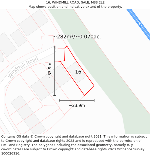 16, WINDMILL ROAD, SALE, M33 2LE: Plot and title map