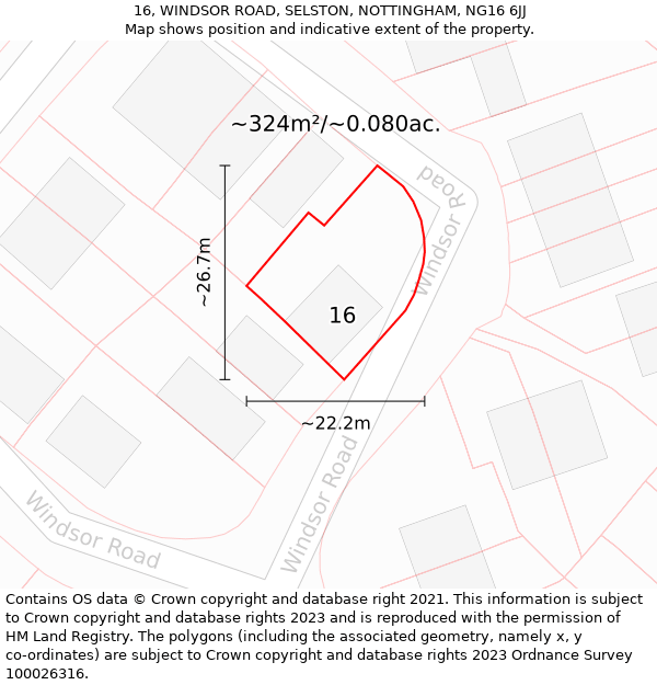 16, WINDSOR ROAD, SELSTON, NOTTINGHAM, NG16 6JJ: Plot and title map