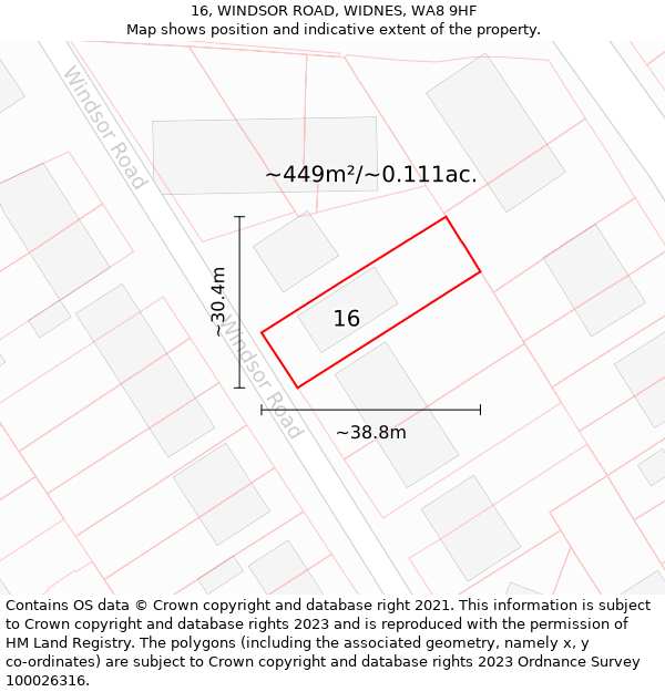 16, WINDSOR ROAD, WIDNES, WA8 9HF: Plot and title map