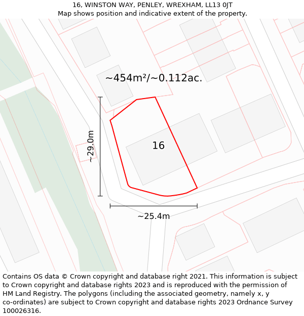 16, WINSTON WAY, PENLEY, WREXHAM, LL13 0JT: Plot and title map