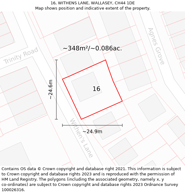 16, WITHENS LANE, WALLASEY, CH44 1DE: Plot and title map