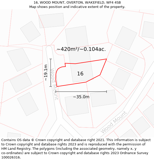 16, WOOD MOUNT, OVERTON, WAKEFIELD, WF4 4SB: Plot and title map