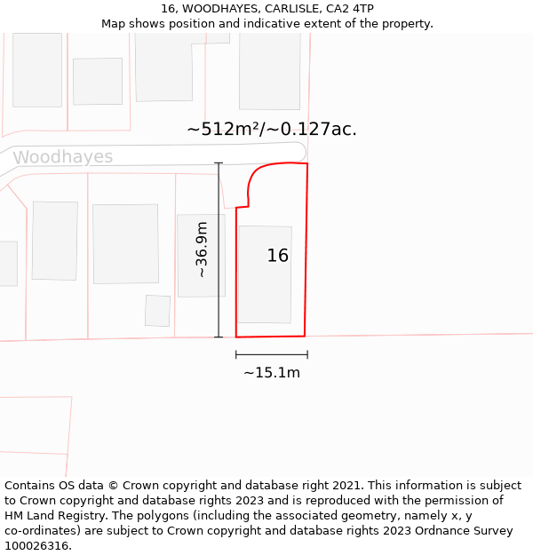 16, WOODHAYES, CARLISLE, CA2 4TP: Plot and title map