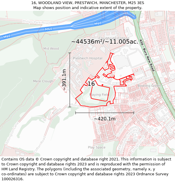 16, WOODLAND VIEW, PRESTWICH, MANCHESTER, M25 3ES: Plot and title map