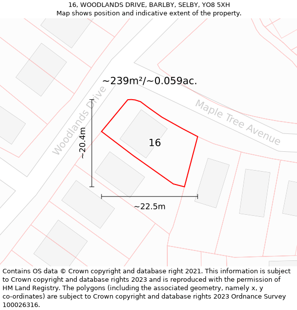 16, WOODLANDS DRIVE, BARLBY, SELBY, YO8 5XH: Plot and title map