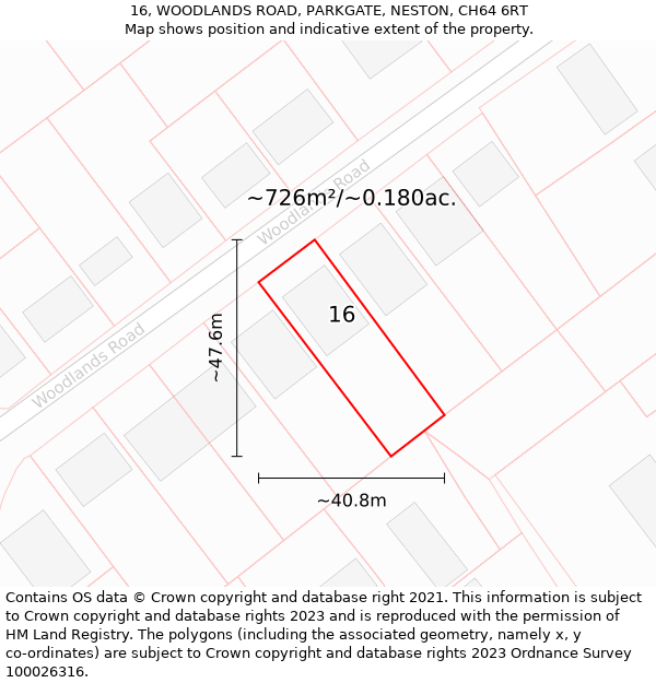 16, WOODLANDS ROAD, PARKGATE, NESTON, CH64 6RT: Plot and title map