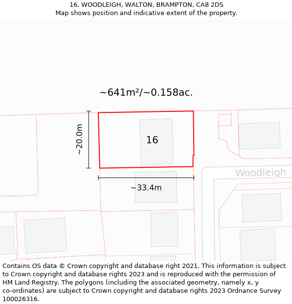 16, WOODLEIGH, WALTON, BRAMPTON, CA8 2DS: Plot and title map