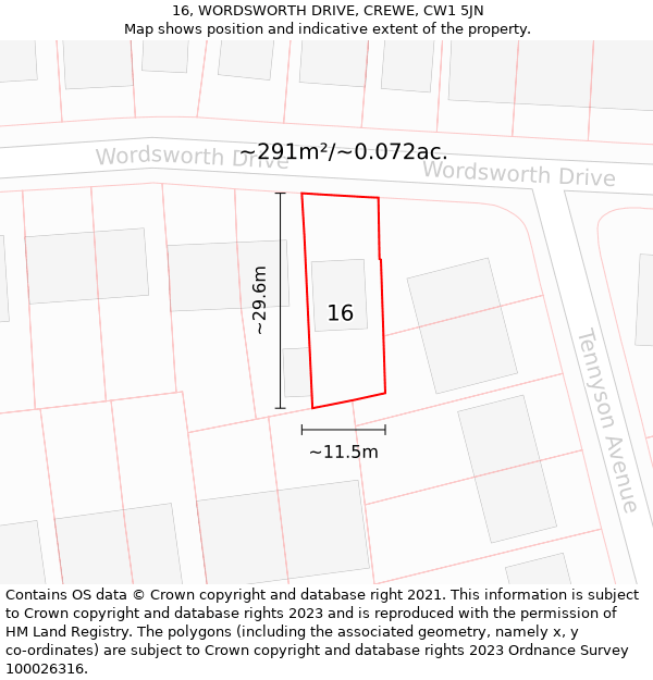 16, WORDSWORTH DRIVE, CREWE, CW1 5JN: Plot and title map