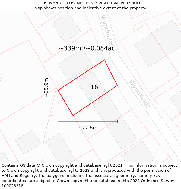 16, WYNDFIELDS, NECTON, SWAFFHAM, PE37 8HD: Plot and title map