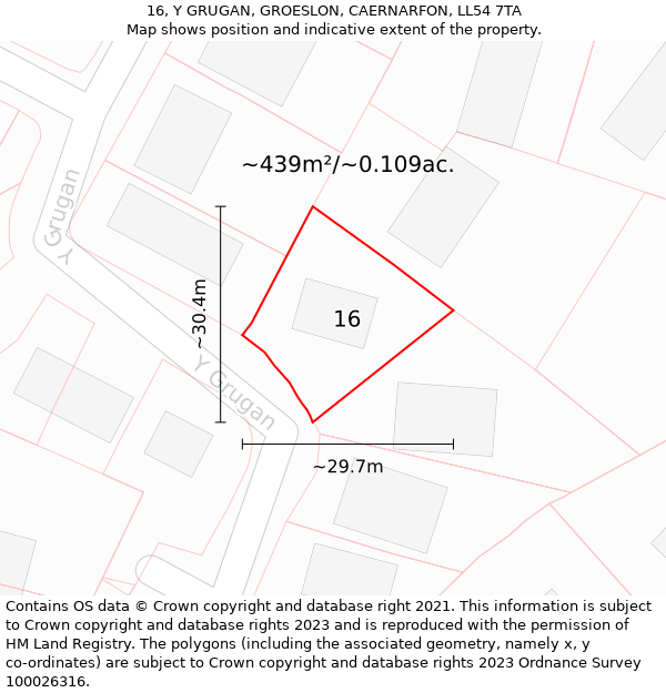 16, Y GRUGAN, GROESLON, CAERNARFON, LL54 7TA: Plot and title map