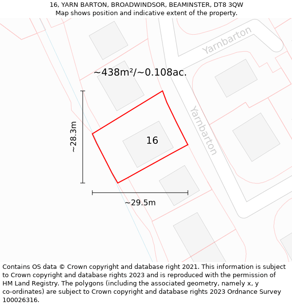 16, YARN BARTON, BROADWINDSOR, BEAMINSTER, DT8 3QW: Plot and title map