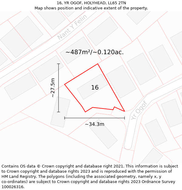 16, YR OGOF, HOLYHEAD, LL65 2TN: Plot and title map