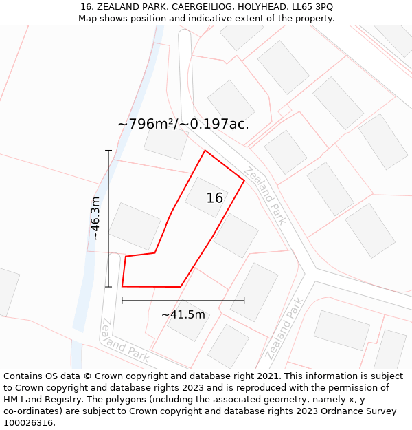 16, ZEALAND PARK, CAERGEILIOG, HOLYHEAD, LL65 3PQ: Plot and title map