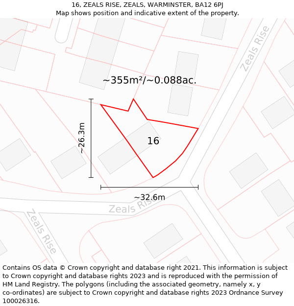 16, ZEALS RISE, ZEALS, WARMINSTER, BA12 6PJ: Plot and title map