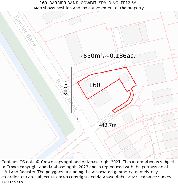 160, BARRIER BANK, COWBIT, SPALDING, PE12 6AL: Plot and title map